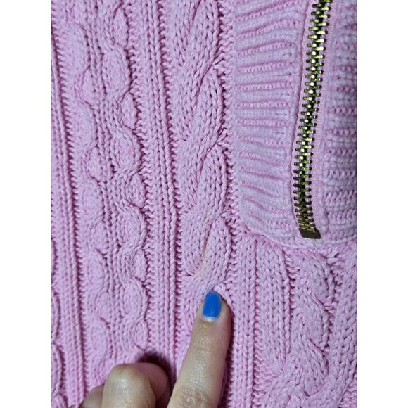 Vintage Ralph Lauren Womens Pink Quarter Zip Turtleneck Fisherman Sweater Medium - Picture 3 of 8